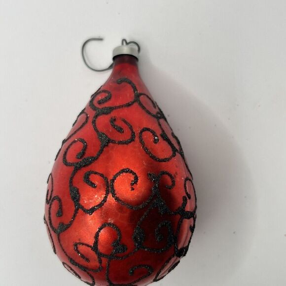 Antique/Vintage Christmas Ornament Teardrop Shaped Mercury Glass Black Mica Red - Picture 3 of 8